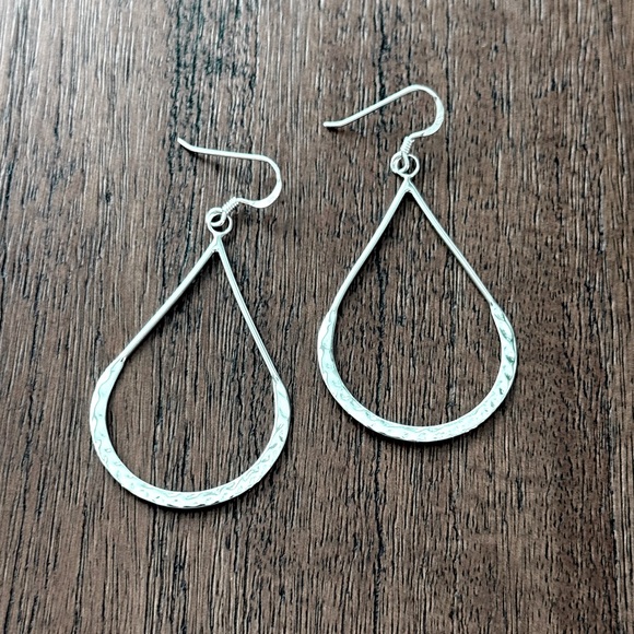 Blue Moon Under Jewelry - 925 Sterling Silver Teardrop with Hammered Hoop Earrings! Hypoallergenic! NEW!